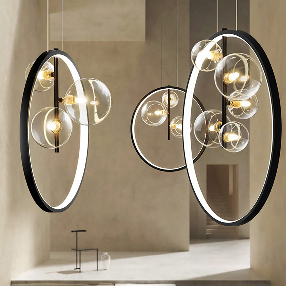Black Pendant Light Minimalist Glass Globe LED 3-Light for Dining Room
