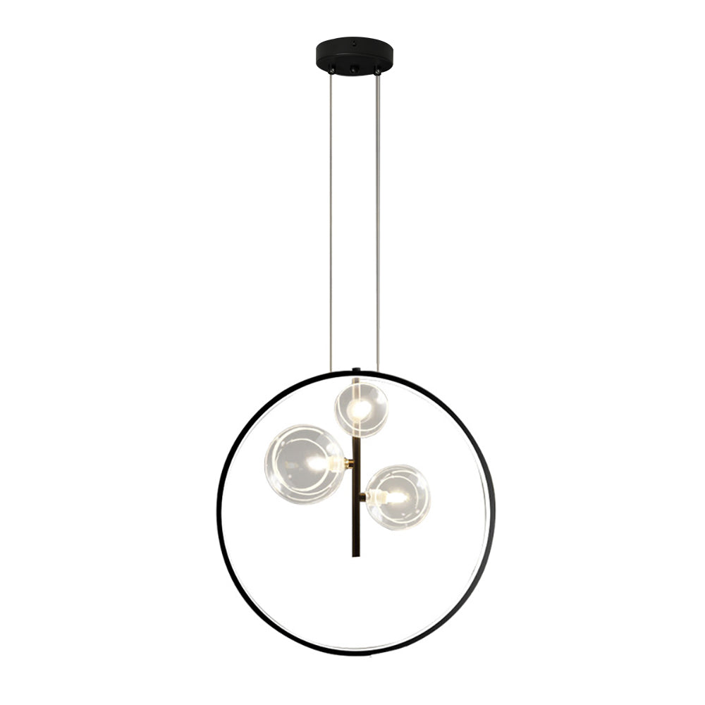 Black Pendant Light Minimalist Glass Globe LED 3-Light for Dining Room