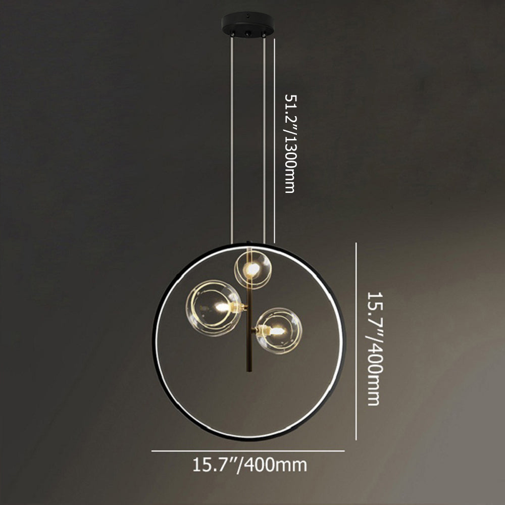 Black Pendant Light Minimalist Glass Globe LED 3-Light for Dining Room
