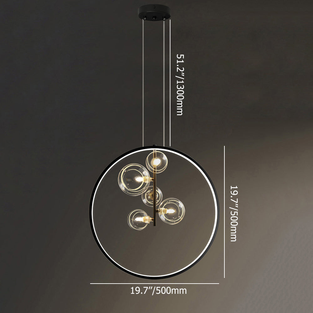 Black Pendant Light Minimalist Glass Globe LED 3-Light for Dining Room