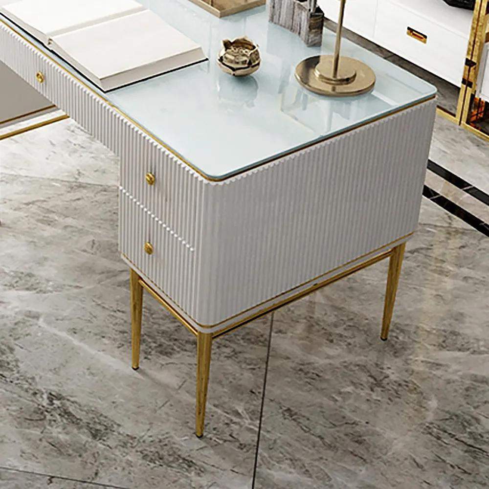 Modern Executive Desk with Drawers in White-Desks,Furniture,Office Furniture