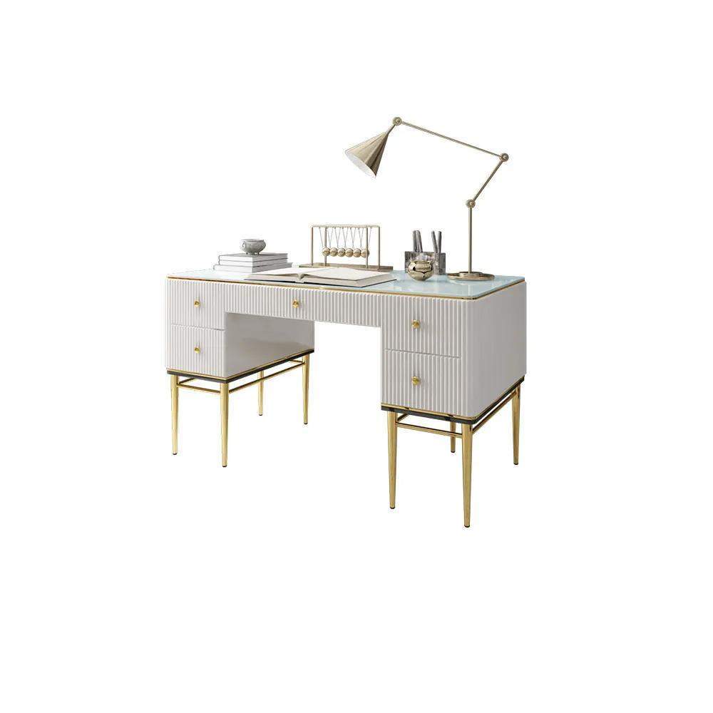 Modern Executive Desk with Drawers in White-Desks,Furniture,Office Furniture