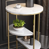 3-Tiered Gold End Table with Shelf Marble Top & Metal Frame Side Table-Richsoul-End &amp; Side Tables,Furniture,Living Room Furniture