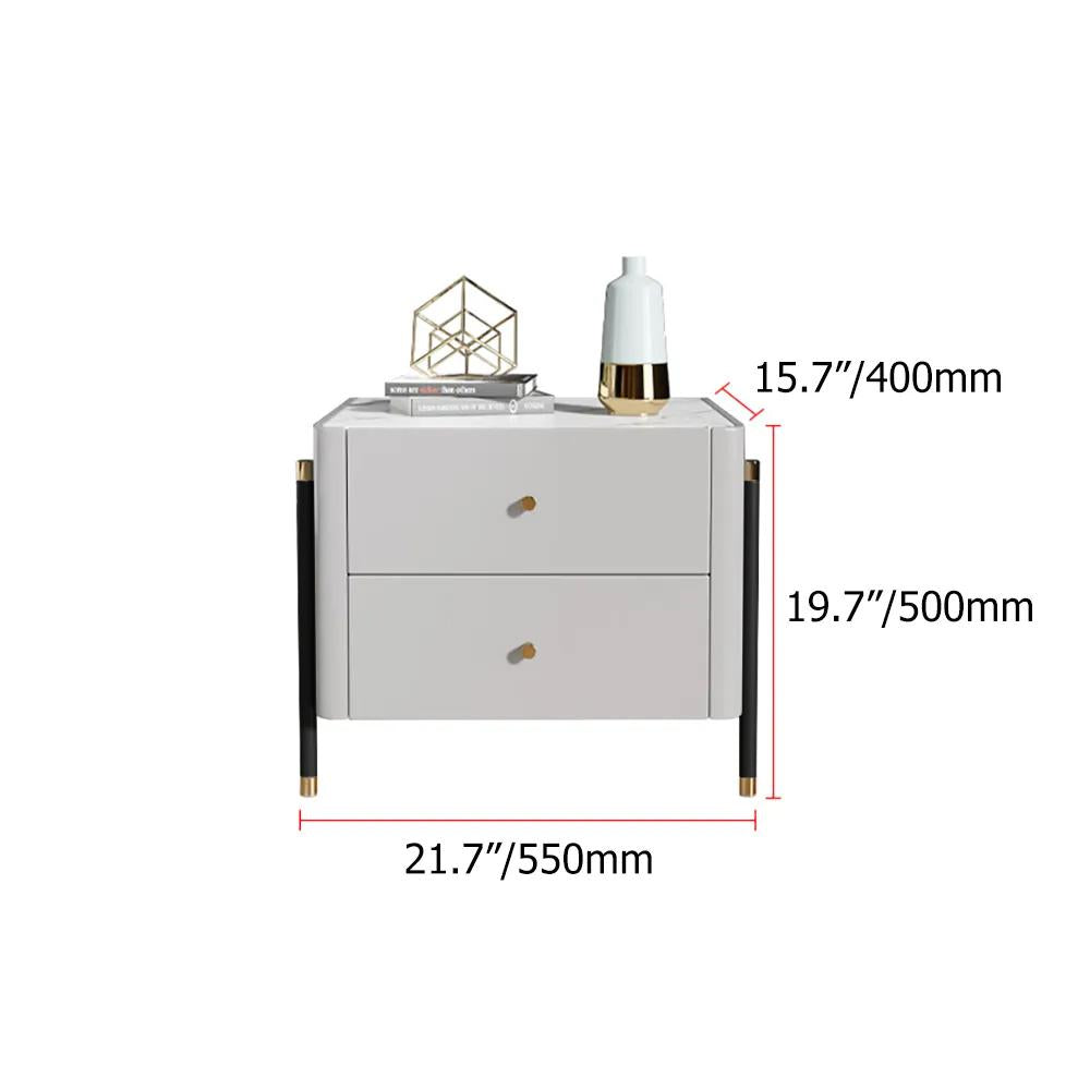 Modern Luxury Gray Nightstand 2-Drawer Bedside Table with Stone Top