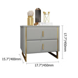 Modern Off White Nightstand 2-Drawer Faux Leather Bedside Table in Gold
