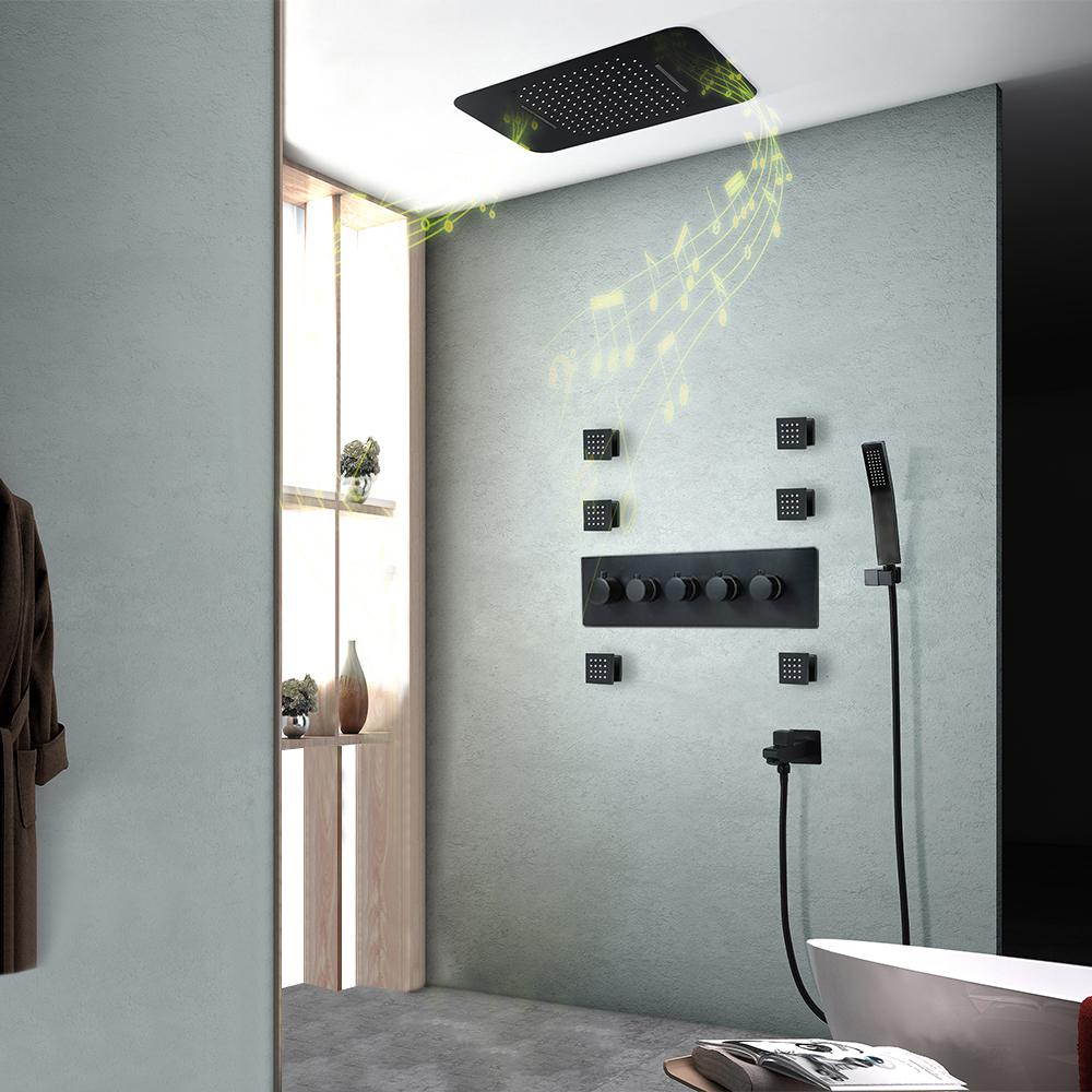 Wall-Mounted 23" Thermostatic Shower System in Gold 4 Functions
