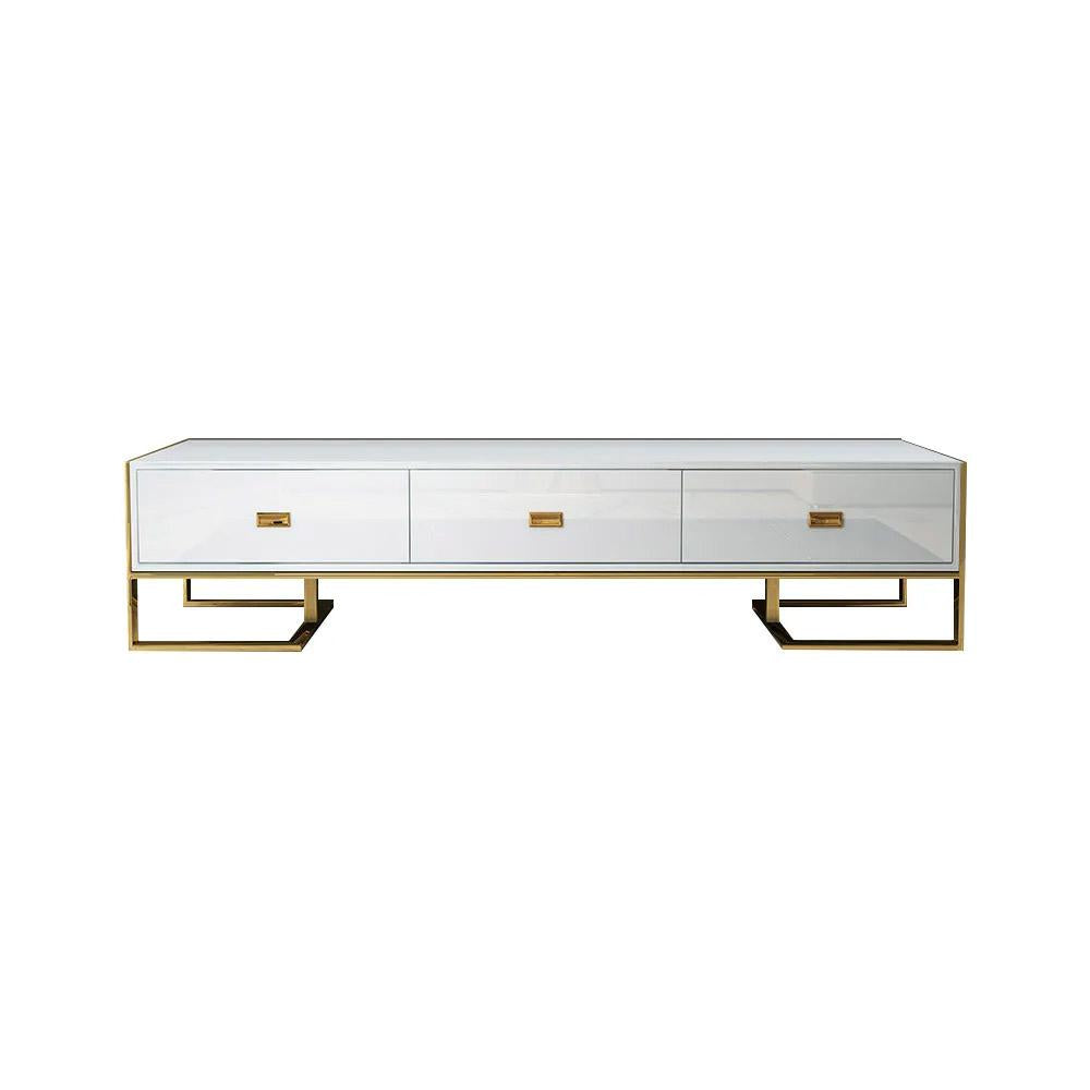 Jocise 71" Modern Jocise White & Gold TV Stand 3 Drawers Media Console
