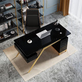 55" Ultra Modern White and Gold Computer Writing Desk with Storage & Drawer