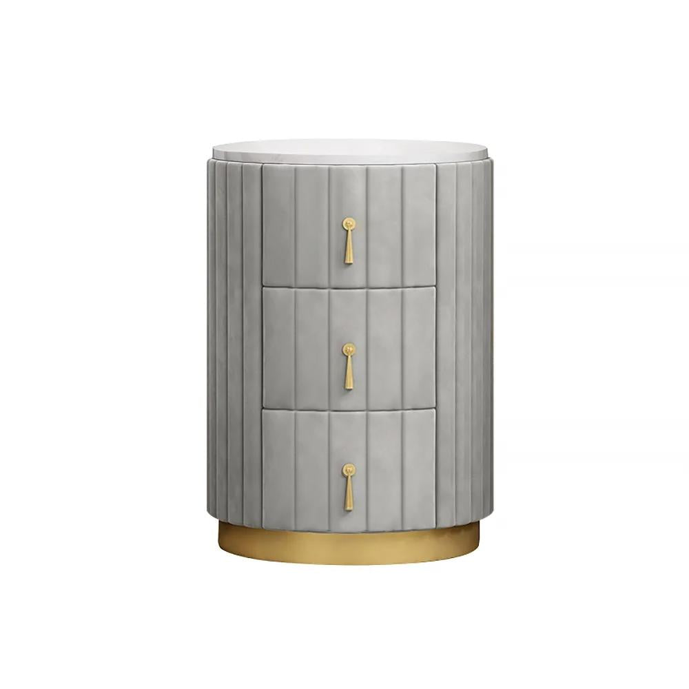 Modern Nightstand Gray Round Nightstand with 3 Drawers Nightstand with Storage