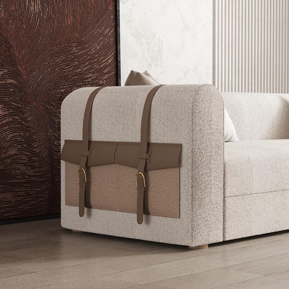 87" Modern White Boucle 3-Seater Sofa Upholstered   Convertible  with Side Storage