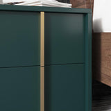 Green Nightstand Manufactured Wood Bedroom Nightstand with 2 Drawers Gold Stripe Pulls