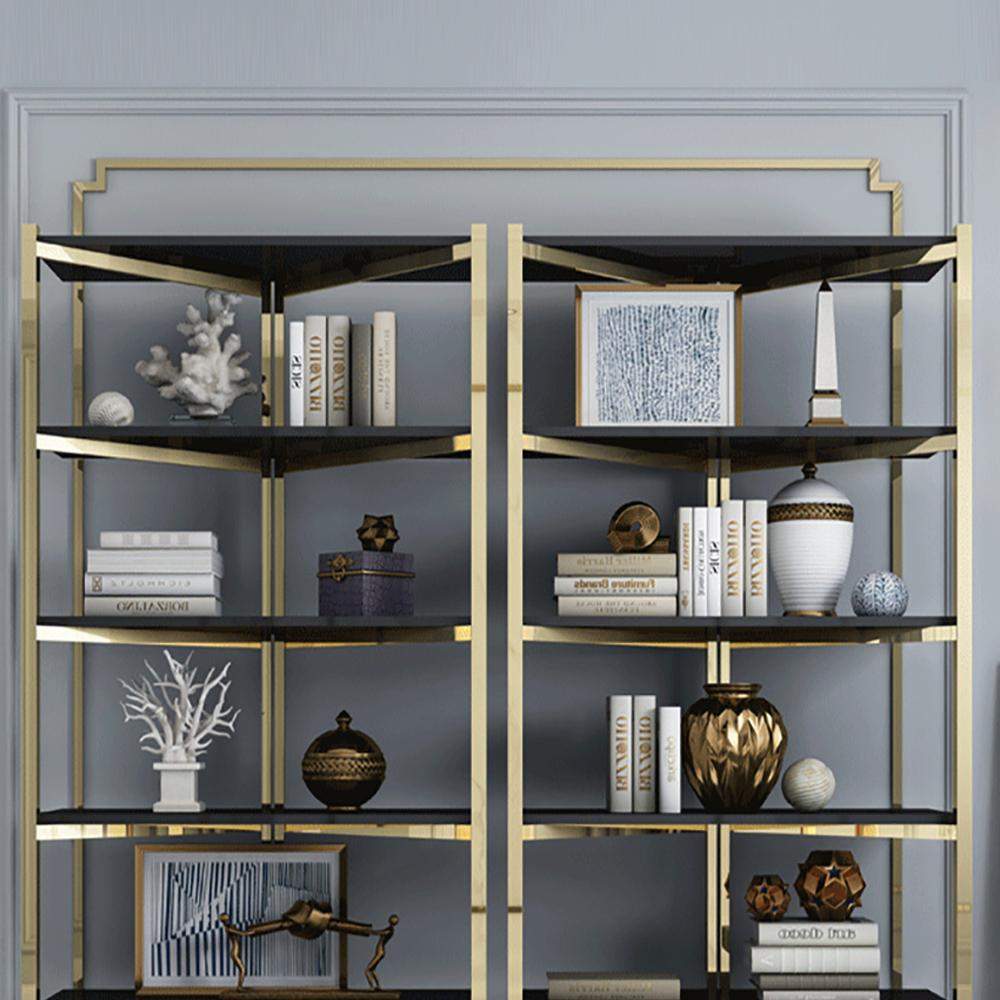 Contemporary Corner Shelf with Metal Frame-Bookcases & Bookshelves,Furniture,Office Furniture
