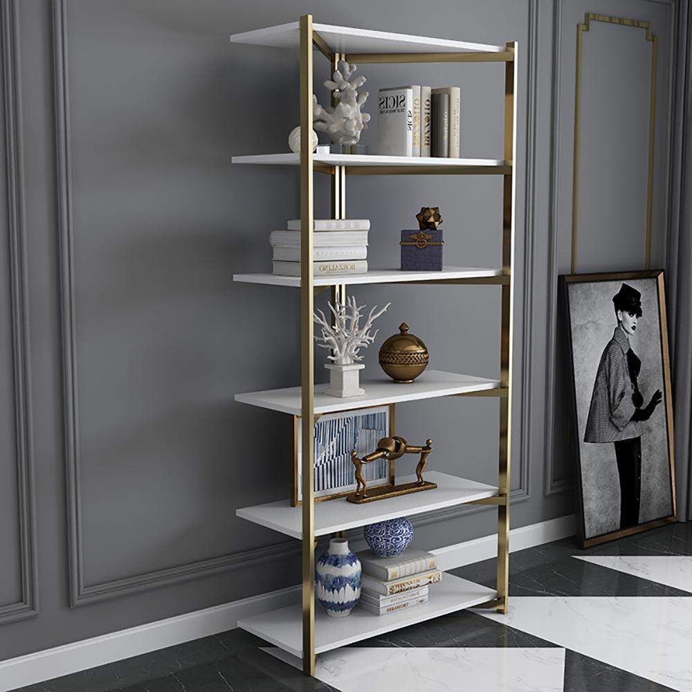 Contemporary Corner Shelf with Metal Frame-Bookcases & Bookshelves,Furniture,Office Furniture