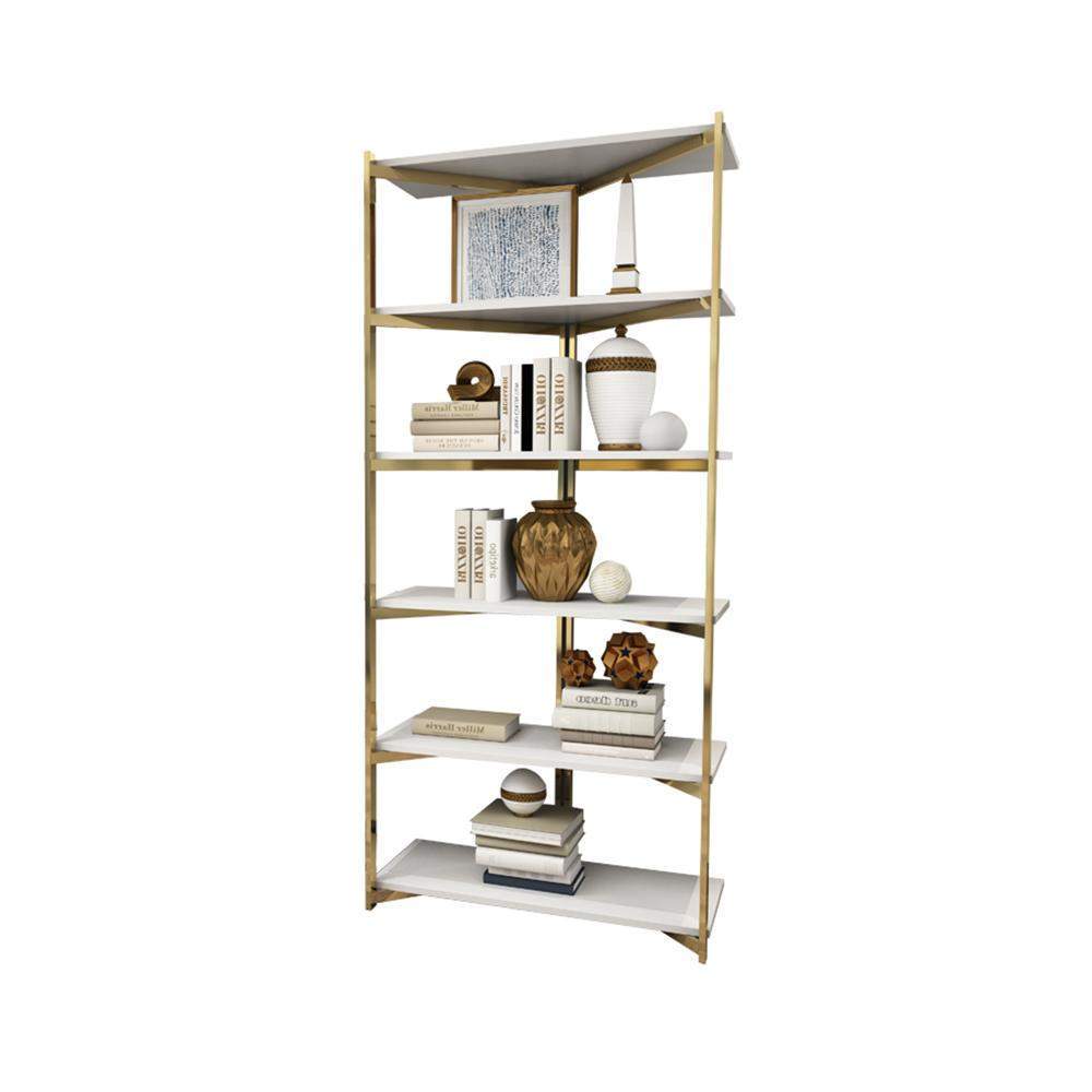 Contemporary Corner Shelf with Metal Frame-Bookcases & Bookshelves,Furniture,Office Furniture
