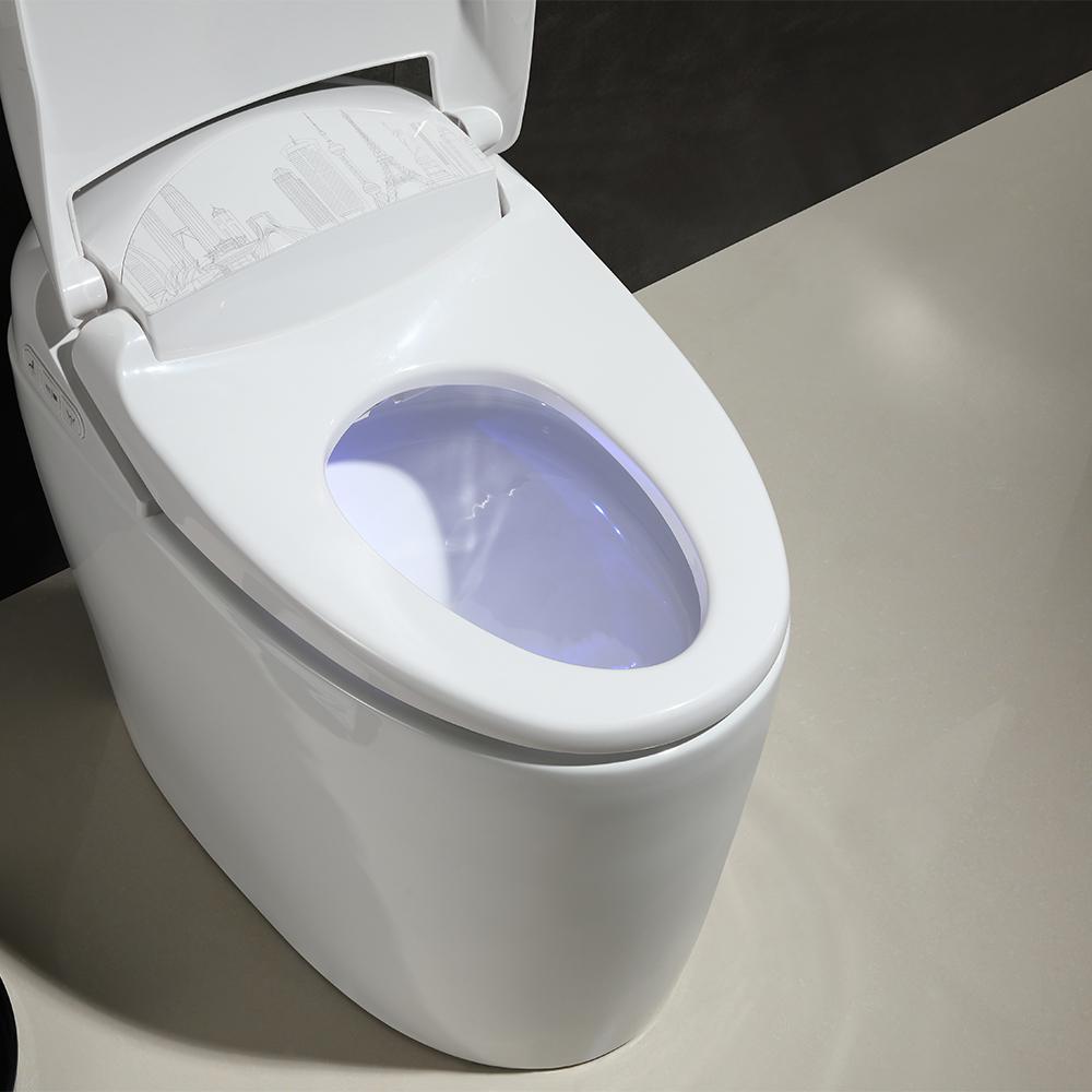 Smart One-Piece Floor Mounted Toilet and Bidet Foot Induction and Automatic Flushing with Seat in White