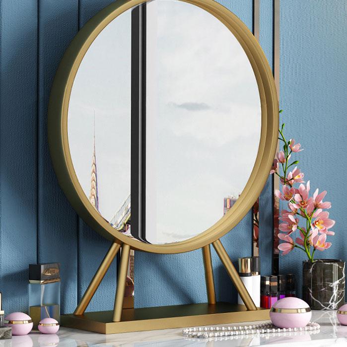 Faux Marble Tabletop Dressing Makeup Table with Mirror & Drawer Chair Included Metal Base in Gold Small