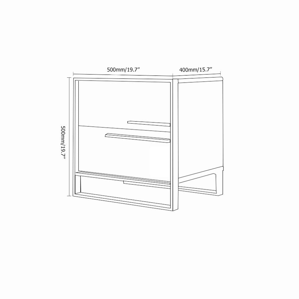Modern Minimalist Black & White Square Nightstand with 2 Drawers