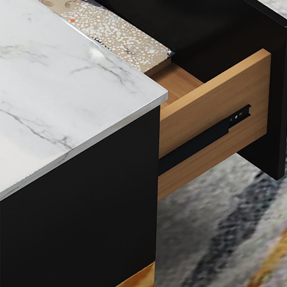 51.2" Rectangular Marble Top Coffee Table with 4 Storage Drawers Stainless Steel Legs