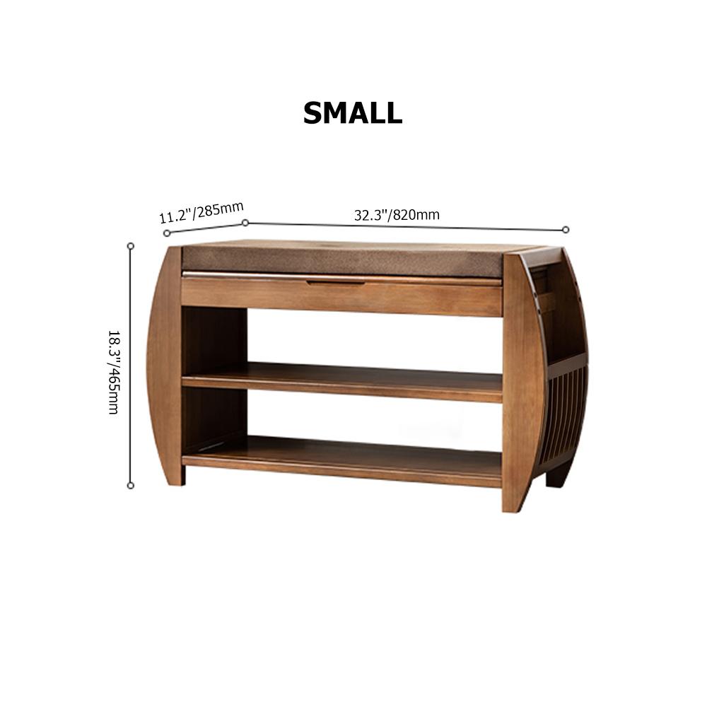 40.2" Rustic Bamboo Upholstered Entryway Flip Top Storage Shoe Rack Bench with 3 Shelves
