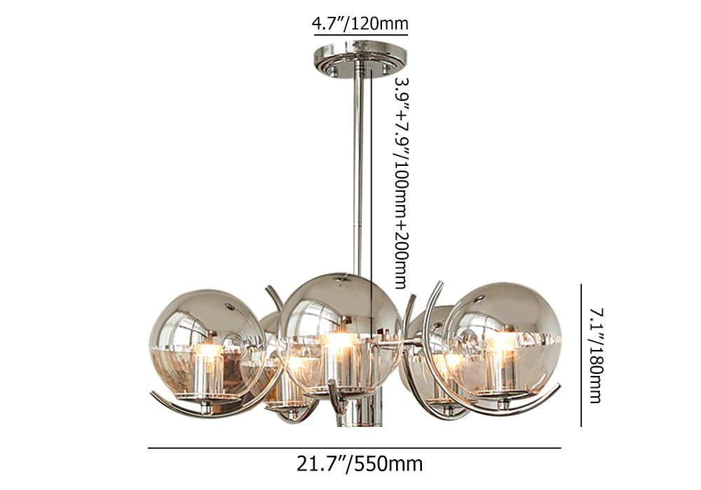 Modern Globe Sputnik Chandelier 5-Light Chrome Glass Ceiling Light