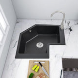 Drop In Corner Kitchen Sink Modern Single Bowl 27" Quartz Irregular Sink in Black