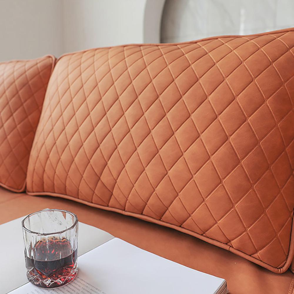 82.7"L Orange Leathaire Fabric Upholstered Sofa 3-Seater with Pillows Back Square Arm