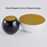 Modern Black & White Bowl-Shaped & Drum Shaped Coffe Table Set with Round Brown Top