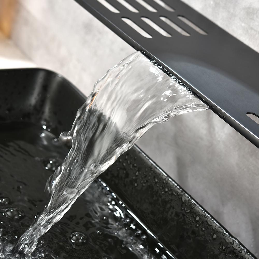 Modern Waterfall Wall Mounted Bathroom Sink Faucet Single Handle in Black