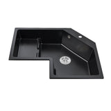 Modern Black Drop In Corner Kitchen Sink 32" Single Bowl Quartz Irregular Right Sink
