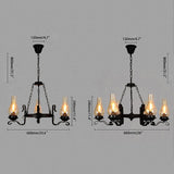 Massie Vintage Chimney Glass Shade 6-Light Chandelier Black Metal Wagon Wheel