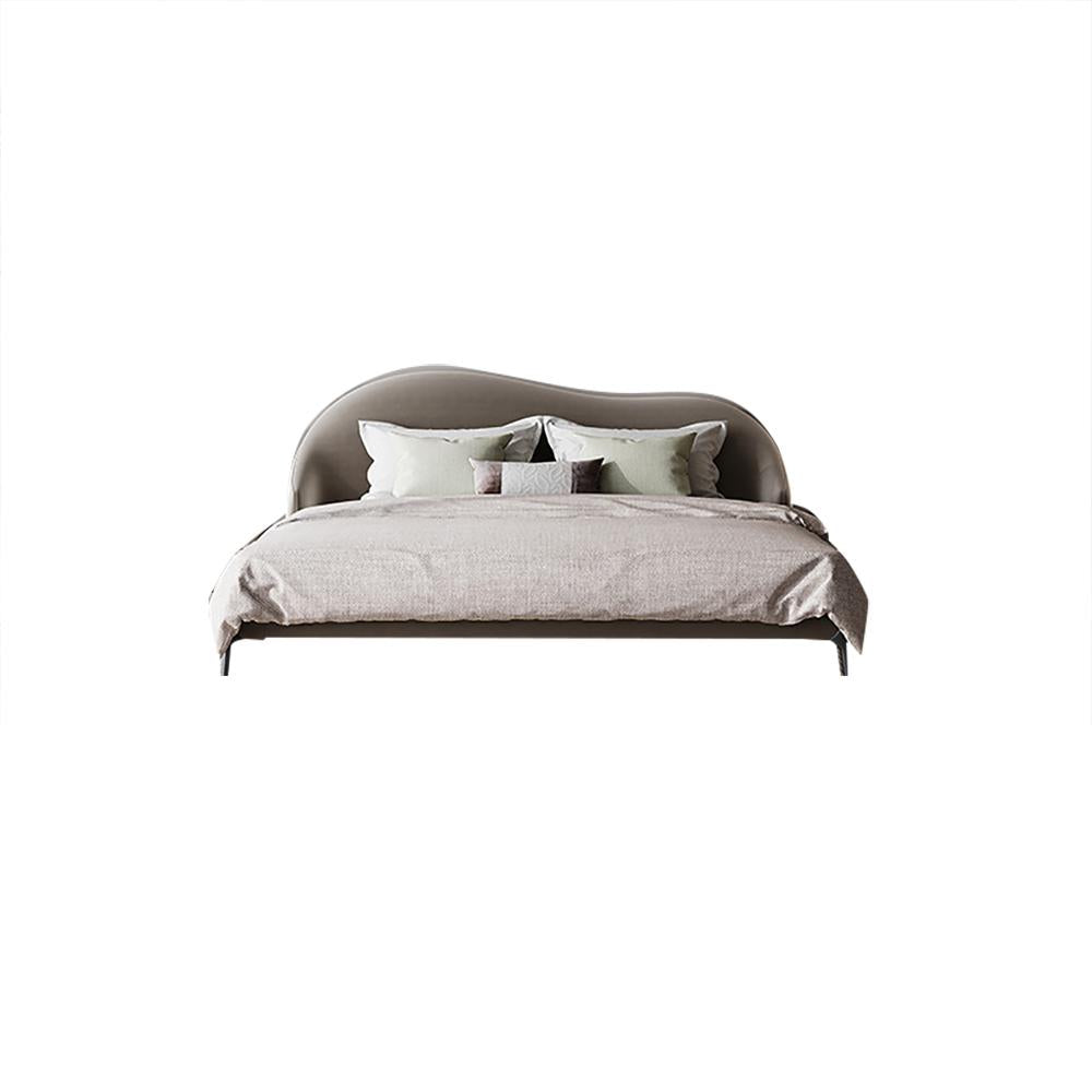 Light Pink Queen Bed Velvet Upholstered Platform Bed with Metal Legs