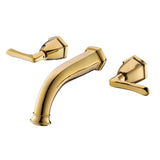 Traditional Wall Mounted Double Handle Bathroom Sink Faucet Solid Brass in Gold Finish
