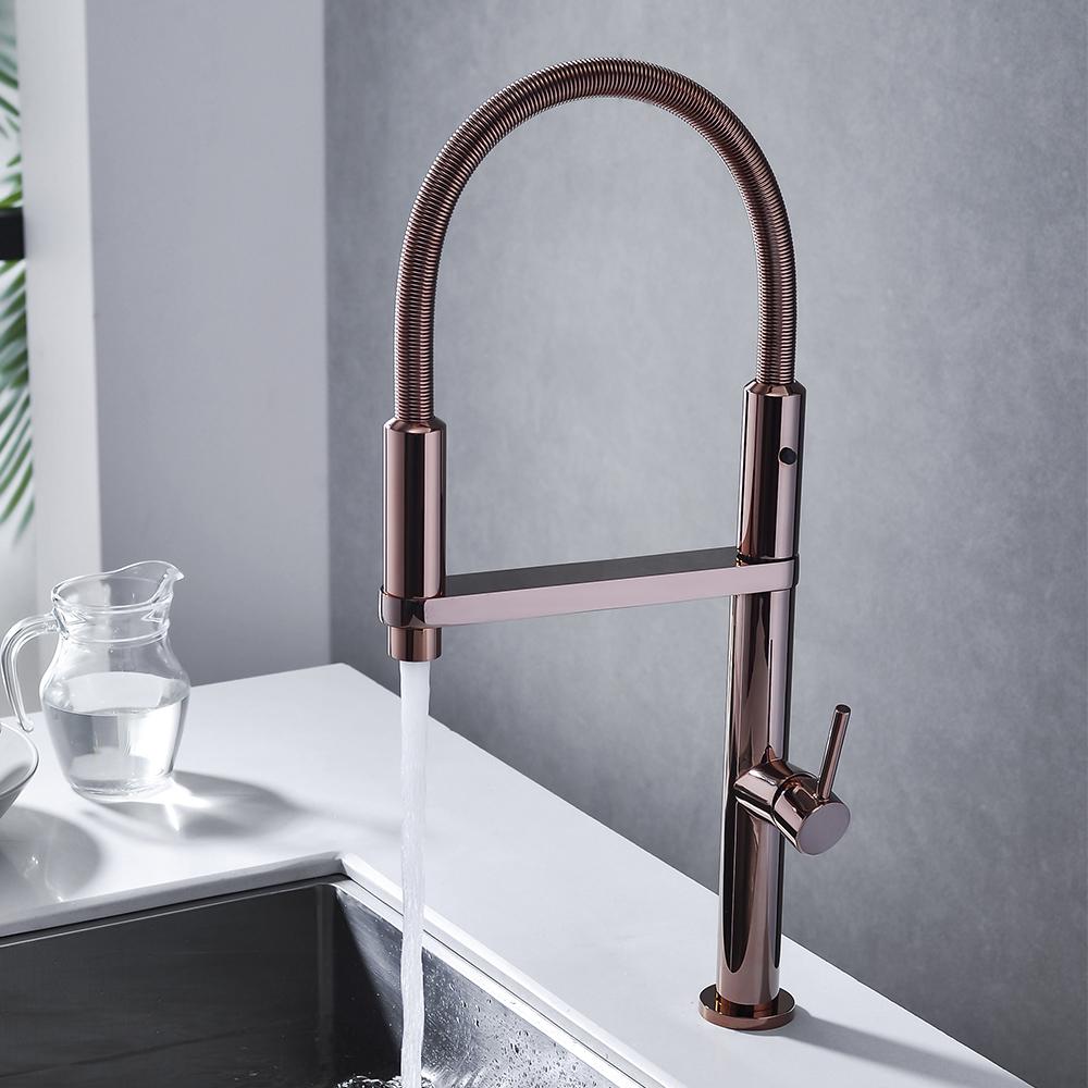 Rose Gold Single Hole High Arc Magnetic Kitchen Faucet Dual-function Spray
