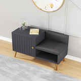 White Contemporary Upholstered Shoe Rack Bench with Storage Cabinet and Shelf Entryway