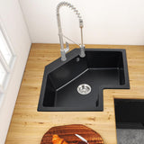 Black Drop In Corner Kitchen Sink Modern Single Bowl 25" Quartz Irregular Sink
