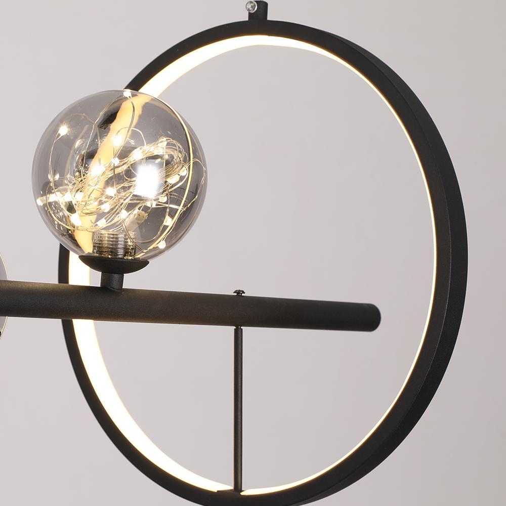 Modern 7-Light Black Kitchen Island Light with Glass Globe Shade Ceiling Pendant Lights