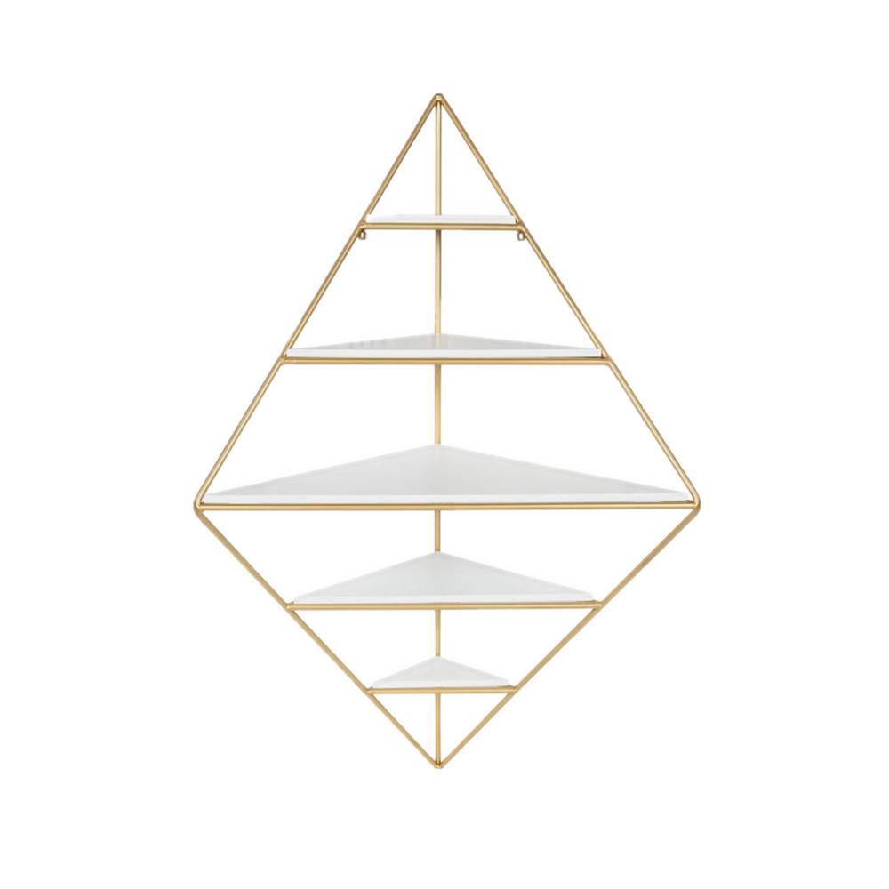 Modern Corner Wall Shelves Triangle Floating Shelves in Gold & White