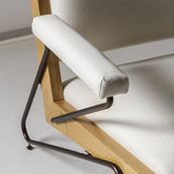 Beige Accent Chair Upholstered Cotton&Linen Arm Chair Carbon Steel in Black