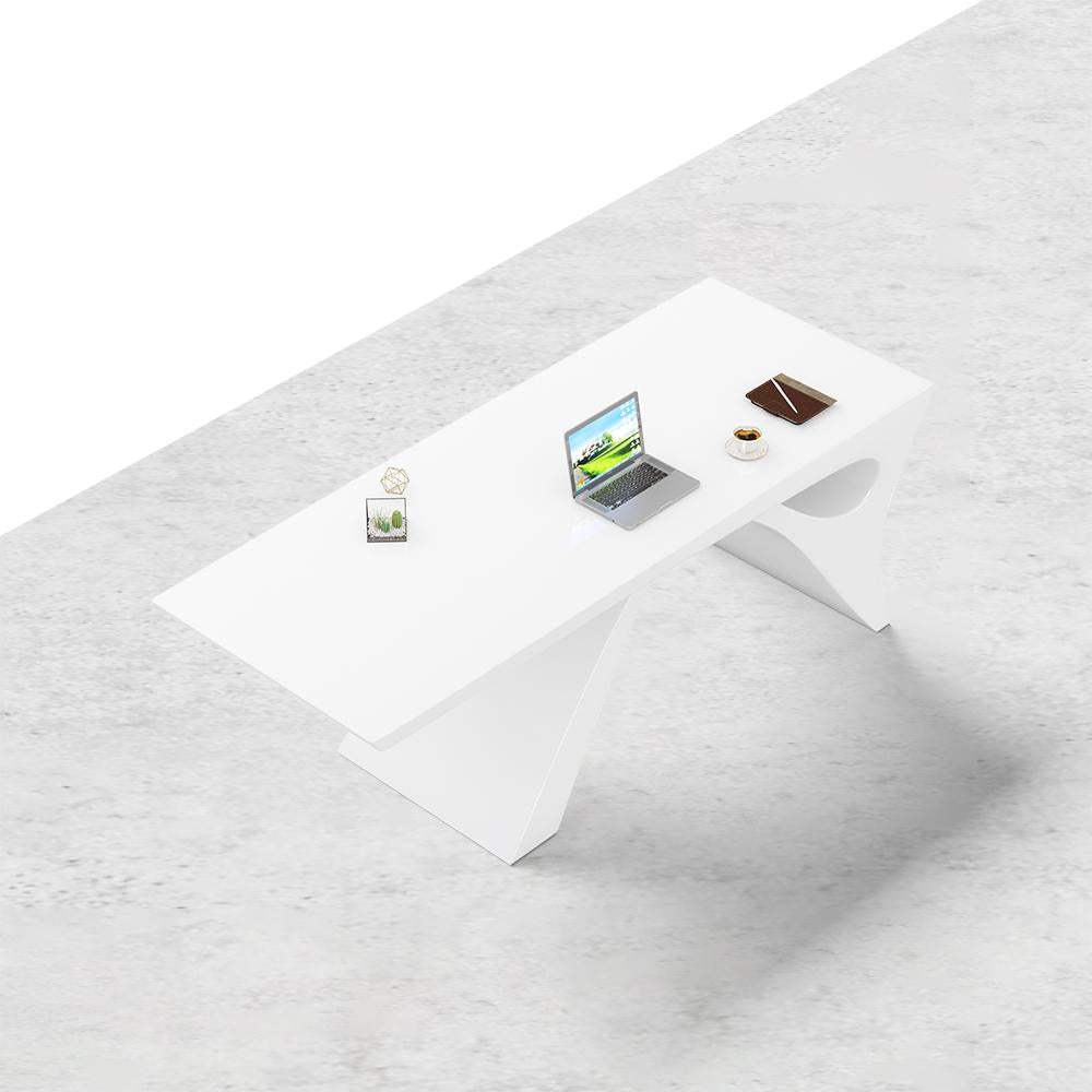 71" Modern White Computer Desk Rectangular Executive Desk with Abstract Base