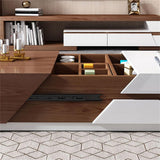 Pinkle 82'' Modern Wood Extendable Sliding Top Coffee Table with Storage in White Walnut
