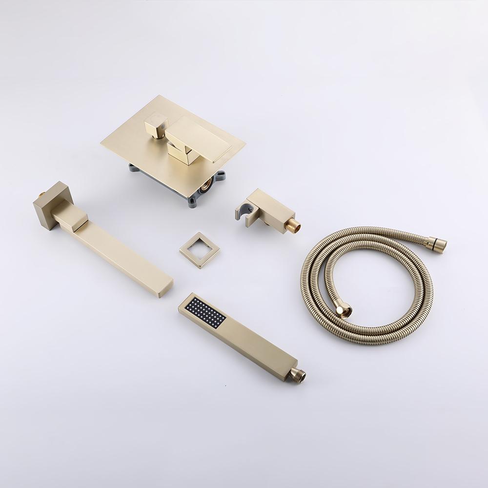 Ultramodern Brushed Gold Wall Mounted Swirling Tub Filler Faucet with Hand Shower