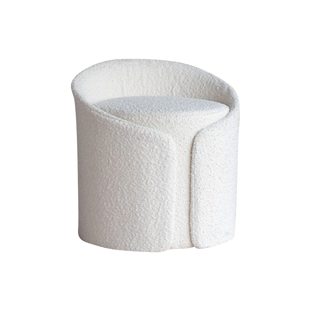 Modern White Round Lamb Wool Vanity Stool with Backrest & Rotatable Chassis