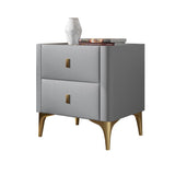 Modern Off White Nightstand 2-Drawer Bedside Cabinet with Stone Top & Microfiber Leather