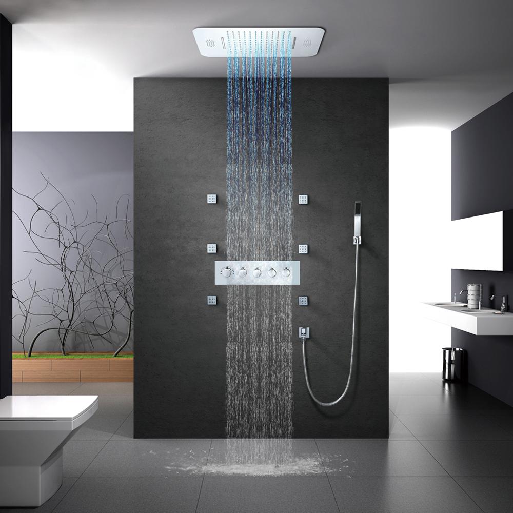 Wall-Mounted 23" Thermostatic Shower System in Gold 4 Functions