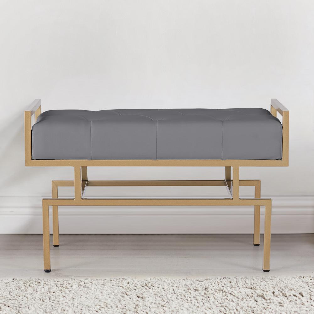 31.5'' Modern White Faux Leather Upholstered Bench with Gold Metal Legs