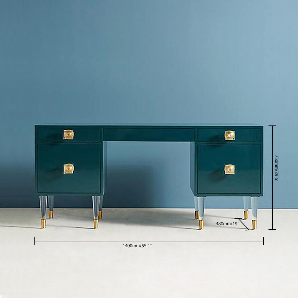 Green Modern Wood Makeup Vanity Acrylic Clear and Gold Dressing Table