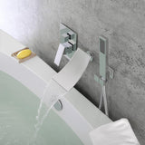 Modern Waterfall Wall-Mount Tub Filler Faucet Single Handle & Handshower in Matte Black