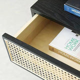 Modern Black Rattan Desk Home Office Desk with Drawers Wooden Writing Desk