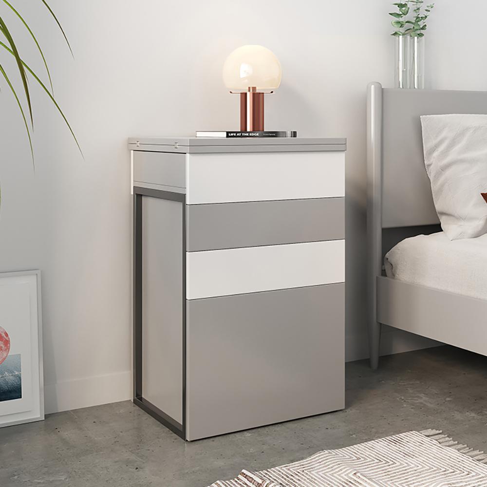 Gray Makeup Vanity with Mirror Foldable Dressing Table with Stool & Hidden Drawer