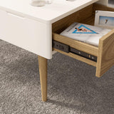 White & Natural Wooden Rectangular Multifunctional Coffee Table with Drawer Lift-Top Storage Table